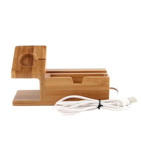 Grote foto 2 in 1 bamboo wooden charger holder with usb cable for apple telecommunicatie opladers en autoladers