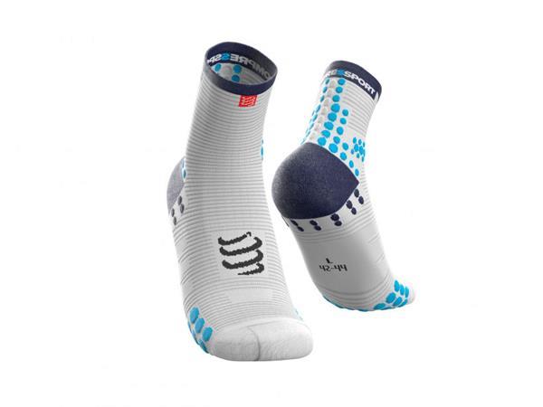 Grote foto compressport pro racing socks run high white blue 35 3 kleding heren sportkleding