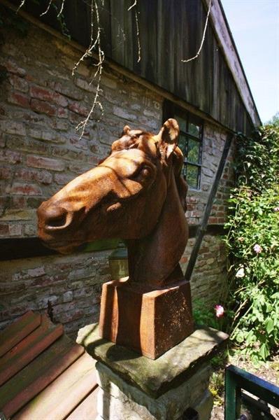 Grote foto paardenhoofd sculptuur gemaakt van gietijzer verzamelen beelden en beeldjes