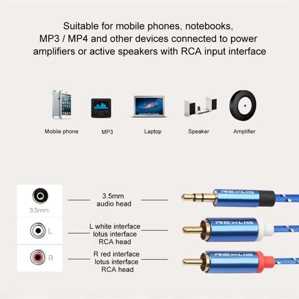 Grote foto rexlis 3610 3.5mm male to dual rca gold plated plug blue cot computers en software overige