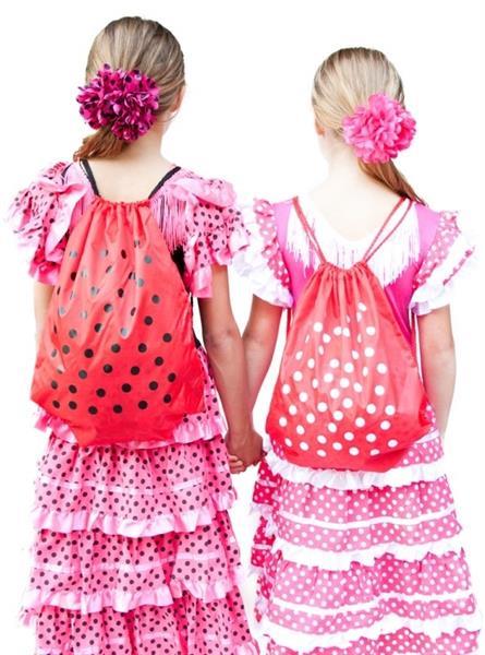 Grote foto spaanse jurk rugzak cadeau tas rood met witte stippen kleding dames verkleedkleding