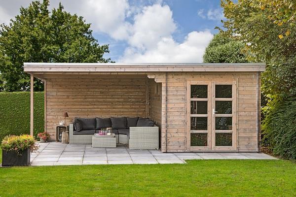Grote foto blokhut diederick 275x375 cm luifel 360 cm tuin en terras tuinhuisjes en blokhutten