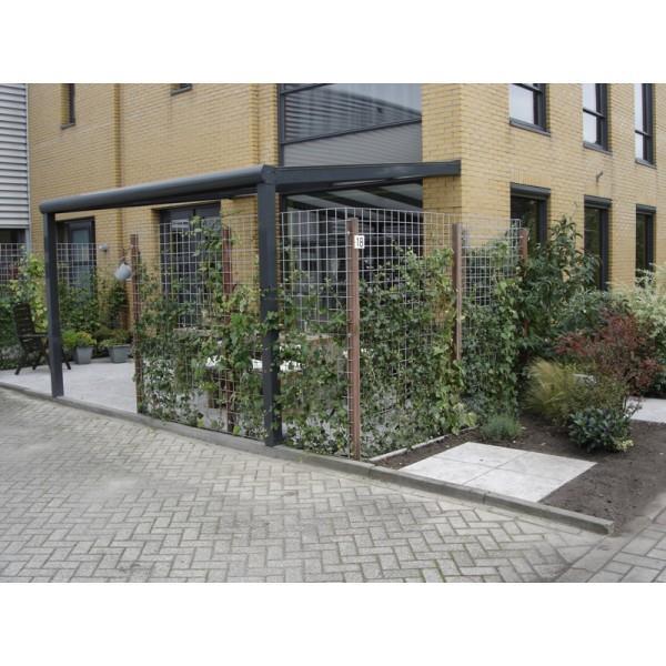 Grote foto profiline veranda 400x400 cm polycarbonaat dak tuin en terras tegels en terrasdelen