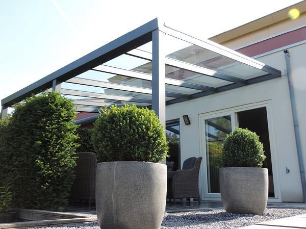 Grote foto profiline veranda 500x350 cm glasdak tuin en terras tegels en terrasdelen