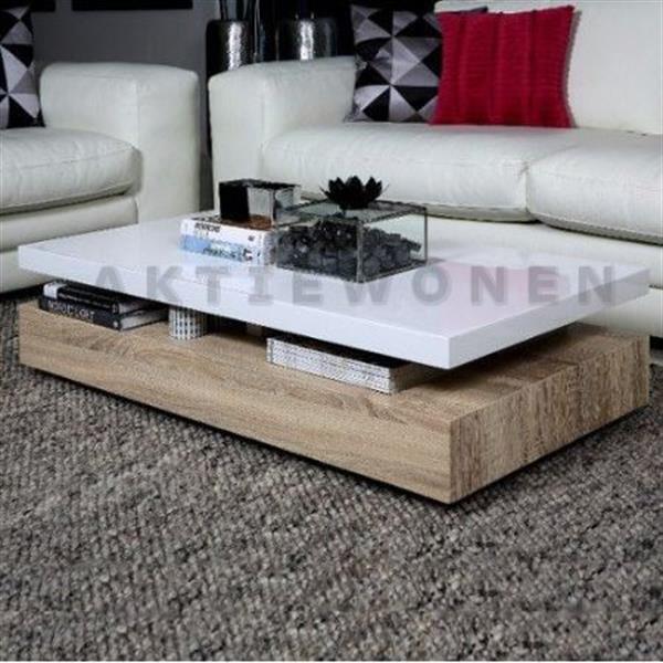 Grote foto salontafel sonoma eiken 117 x 58 x 29 hoogglans wit sonoma huis en inrichting eettafels