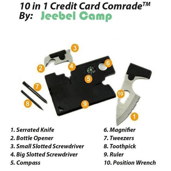 Grote foto 10 in 1 credit card companion met lens kompas survival tool kleding heren overige herenkleding