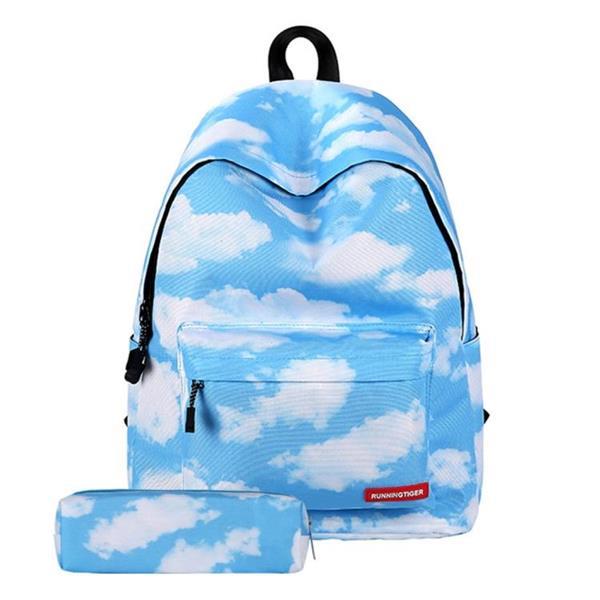 Grote foto cloud pattern print travel backpack school shoulders bag wit caravans en kamperen kampeertoebehoren