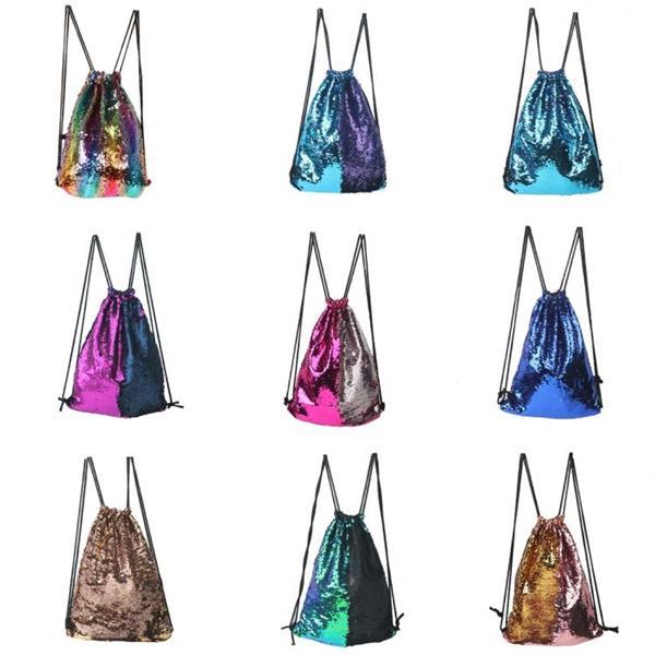 Grote foto mermaid glittering sequin drawstring sports backpack shoulde caravans en kamperen kampeertoebehoren