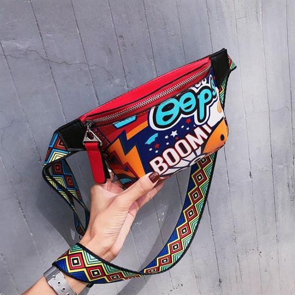 Grote foto vrouwen personality cute fanny pack pu leather graffiti heup caravans en kamperen kampeertoebehoren