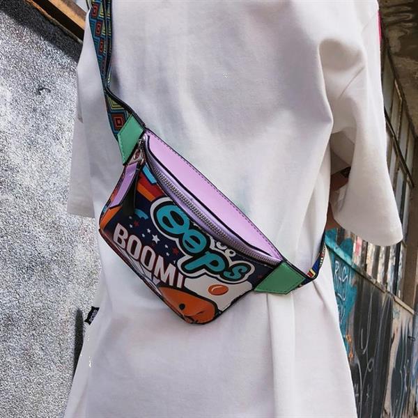 Grote foto vrouwen personality cute fanny pack pu leather graffiti heup caravans en kamperen kampeertoebehoren