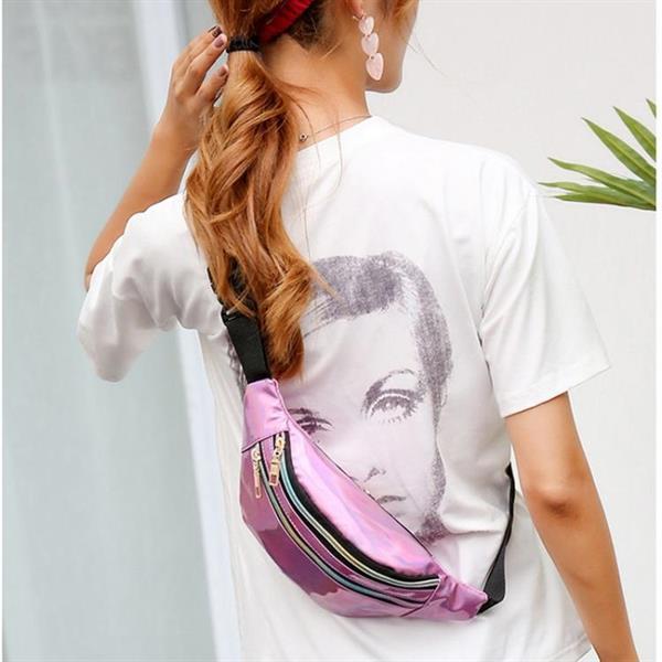 Grote foto women punk laser glossy pu double zipper chest bag casual wa caravans en kamperen kampeertoebehoren