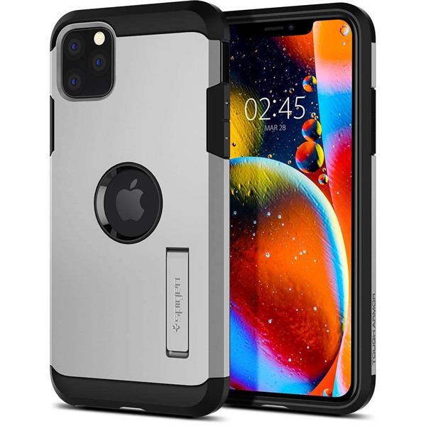 Grote foto apple iphone 11 pro max spigen tough armor hoesje zilver telecommunicatie apple iphone
