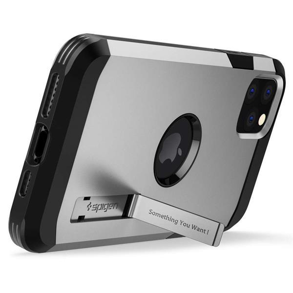 Grote foto apple iphone 11 pro max spigen tough armor hoesje zilver telecommunicatie apple iphone