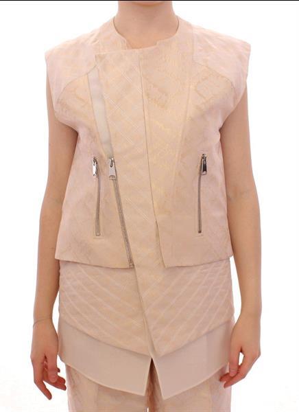 Grote foto zeyneptosum beige brocade sleeveless jacket it42 m kleding dames jassen zomer