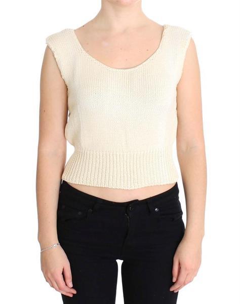 Grote foto pink memories beige cotton blend knitted sleeveless sweater kleding dames truien en vesten