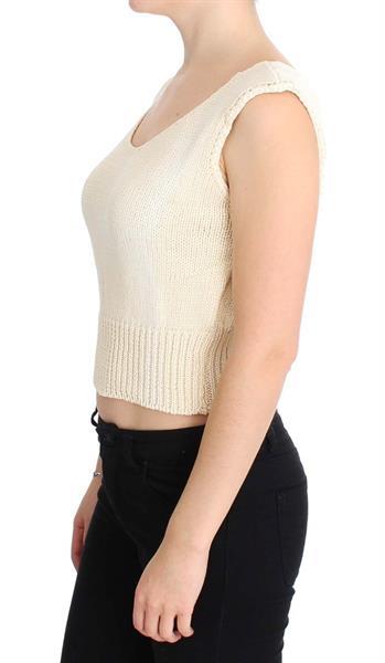 Grote foto pink memories beige cotton blend knitted sleeveless sweater kleding dames truien en vesten