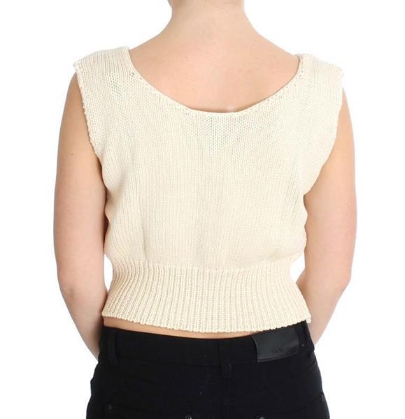 Grote foto pink memories beige cotton blend knitted sleeveless sweater kleding dames truien en vesten