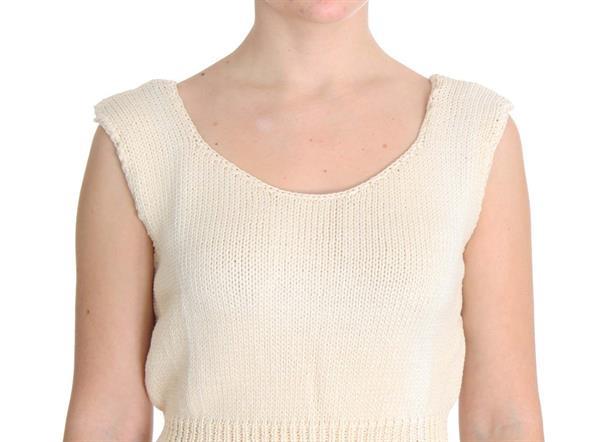 Grote foto pink memories beige cotton blend knitted sleeveless sweater kleding dames truien en vesten