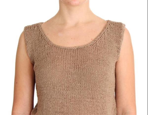 Grote foto pink memories beige cotton knitted sleeveless sweater one si kleding dames truien en vesten
