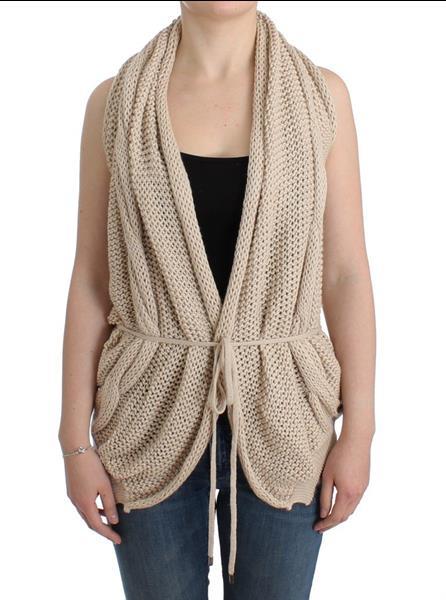 Grote foto costume national beige sleeveless knitted cardigan s kleding dames truien en vesten