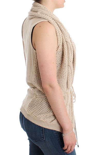 Grote foto costume national beige sleeveless knitted cardigan s kleding dames truien en vesten