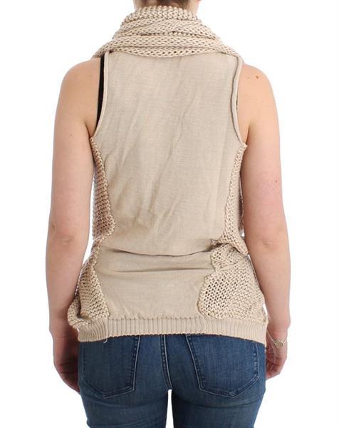 Grote foto costume national beige sleeveless knitted cardigan s kleding dames truien en vesten