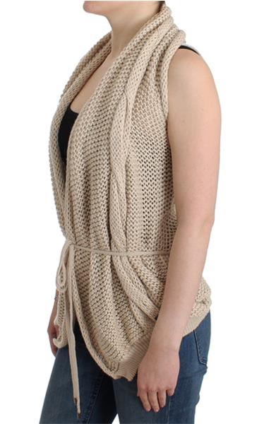 Grote foto costume national beige sleeveless knitted cardigan s kleding dames truien en vesten