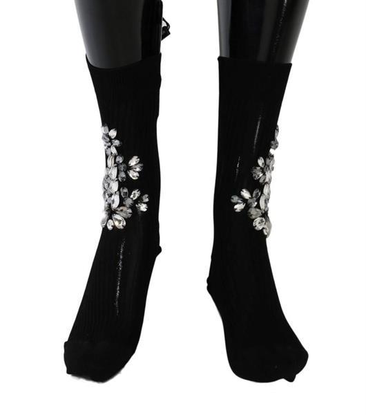 Grote foto dolce gabbana black knitted floral clear crystal socks m kleding dames sokken en kousen