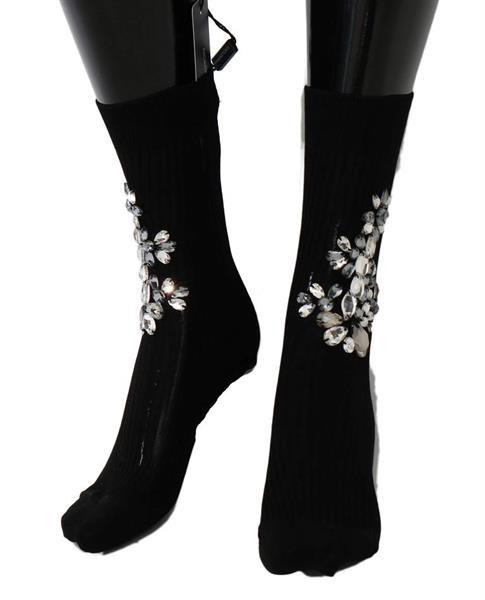 Grote foto dolce gabbana black knitted floral clear crystal socks m kleding dames sokken en kousen