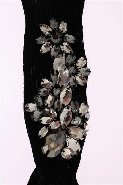 Grote foto dolce gabbana black knitted floral clear crystal socks m kleding dames sokken en kousen