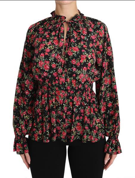 Grote foto dolce gabbana black rose print floral shirt top blouse it3 kleding dames t shirts