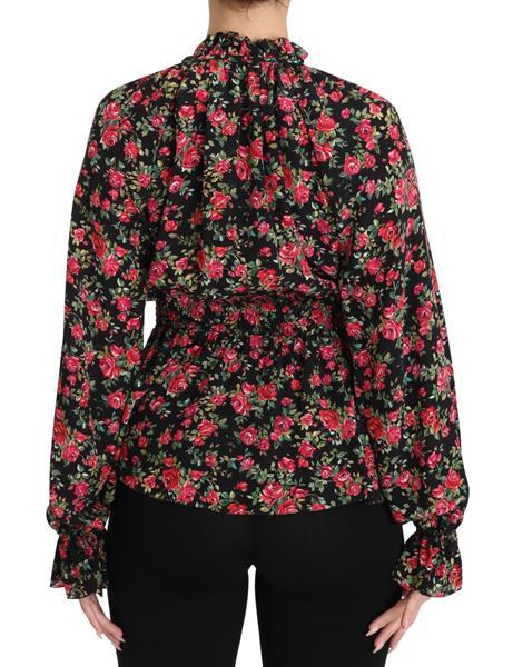 Grote foto dolce gabbana black rose print floral shirt top blouse it3 kleding dames t shirts