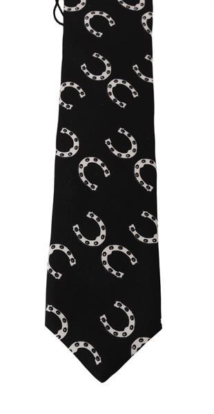 Grote foto dolce gabbana black silk horseshoe print classic tie kleding dames sieraden