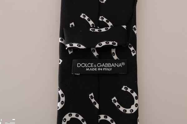 Grote foto dolce gabbana black silk horseshoe print classic tie kleding dames sieraden