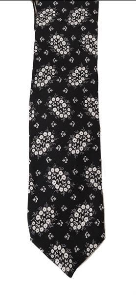 Grote foto dolce gabbana black silk white floral print tie kleding dames sieraden