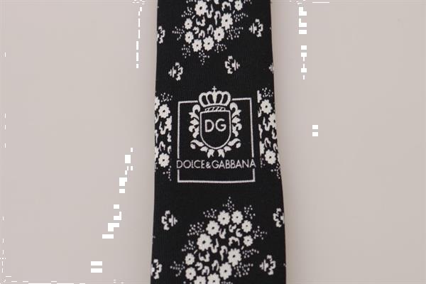 Grote foto dolce gabbana black silk white floral print tie kleding dames sieraden