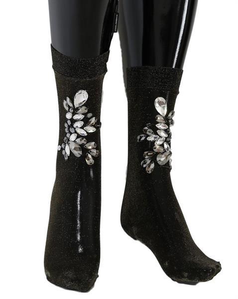 Grote foto dolce gabbana black stretch floral clear crystal socks m kleding dames sokken en kousen