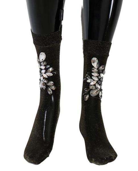 Grote foto dolce gabbana black stretch floral clear crystal socks m kleding dames sokken en kousen