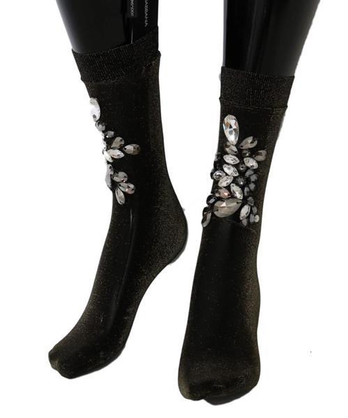 Grote foto dolce gabbana black stretch floral clear crystal socks m kleding dames sokken en kousen