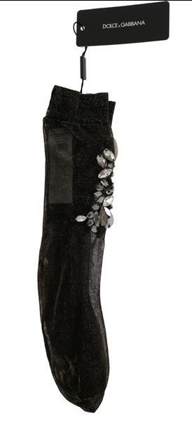 Grote foto dolce gabbana black stretch floral clear crystal socks m kleding dames sokken en kousen