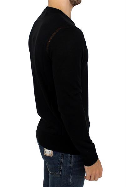 Grote foto karl lagerfeld black wool blend logo crewneck pullover sweat kleding heren truien en vesten