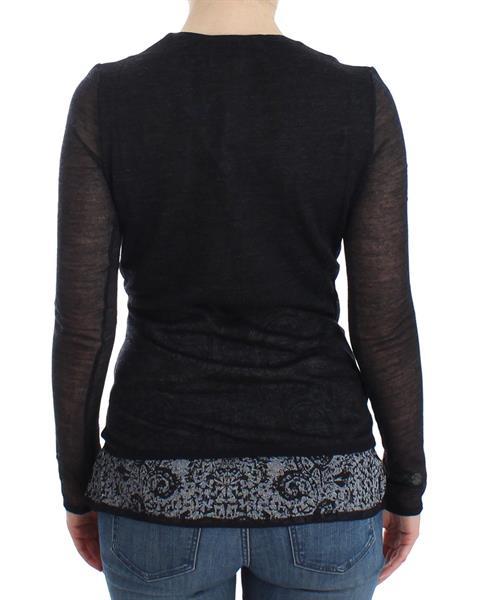 Grote foto ermanno scervino black wool blend stretch long sleeve sweate kleding dames truien en vesten