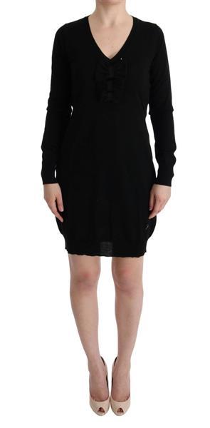 Grote foto marghi lo black wool long sleeve shift dress it42 m kleding dames jurken en rokken