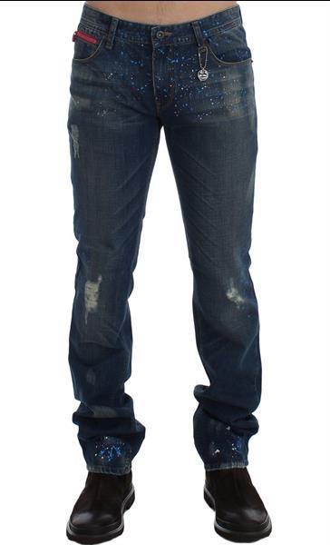 Grote foto costume national blue wash paint slim fit pants jeans w34 kleding heren spijkerbroeken en jeans