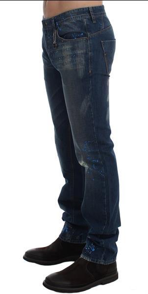 Grote foto costume national blue wash paint slim fit pants jeans w34 kleding heren spijkerbroeken en jeans