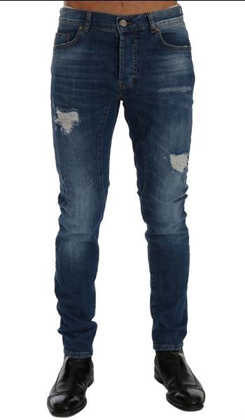 Grote foto frankie morello blue wash torn dundee slim fit jeans w32 kleding heren spijkerbroeken en jeans