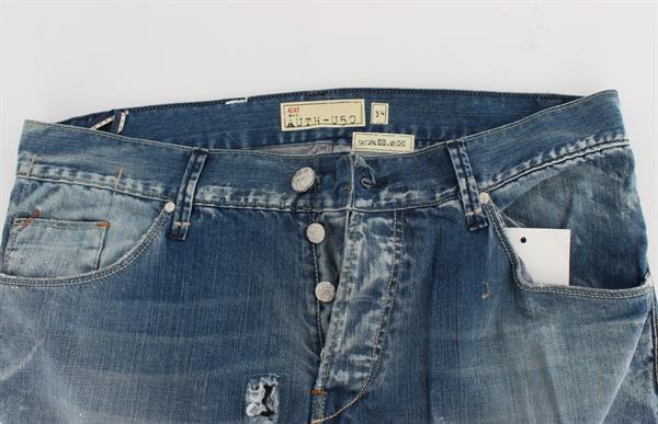 Grote foto ylisia fashion blue wash torn denim cotton regular fit jeans kleding heren spijkerbroeken en jeans