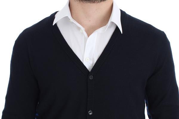 Grote foto galliano blue wool button down logo cardigan s kleding heren truien en vesten