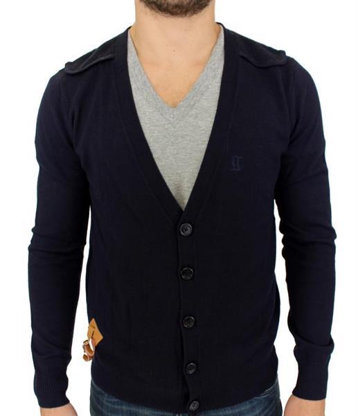 Grote foto galliano blue wool cardigan sweater xl kleding heren truien en vesten