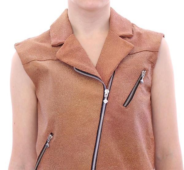 Grote foto la maison du couturier brown leather jacket vest it42 m kleding dames jassen zomer